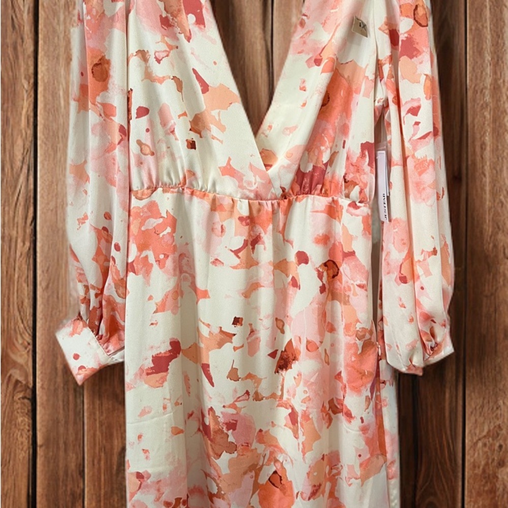 JustFab Pink Long Sleeve Plunge Sundress for Weddings